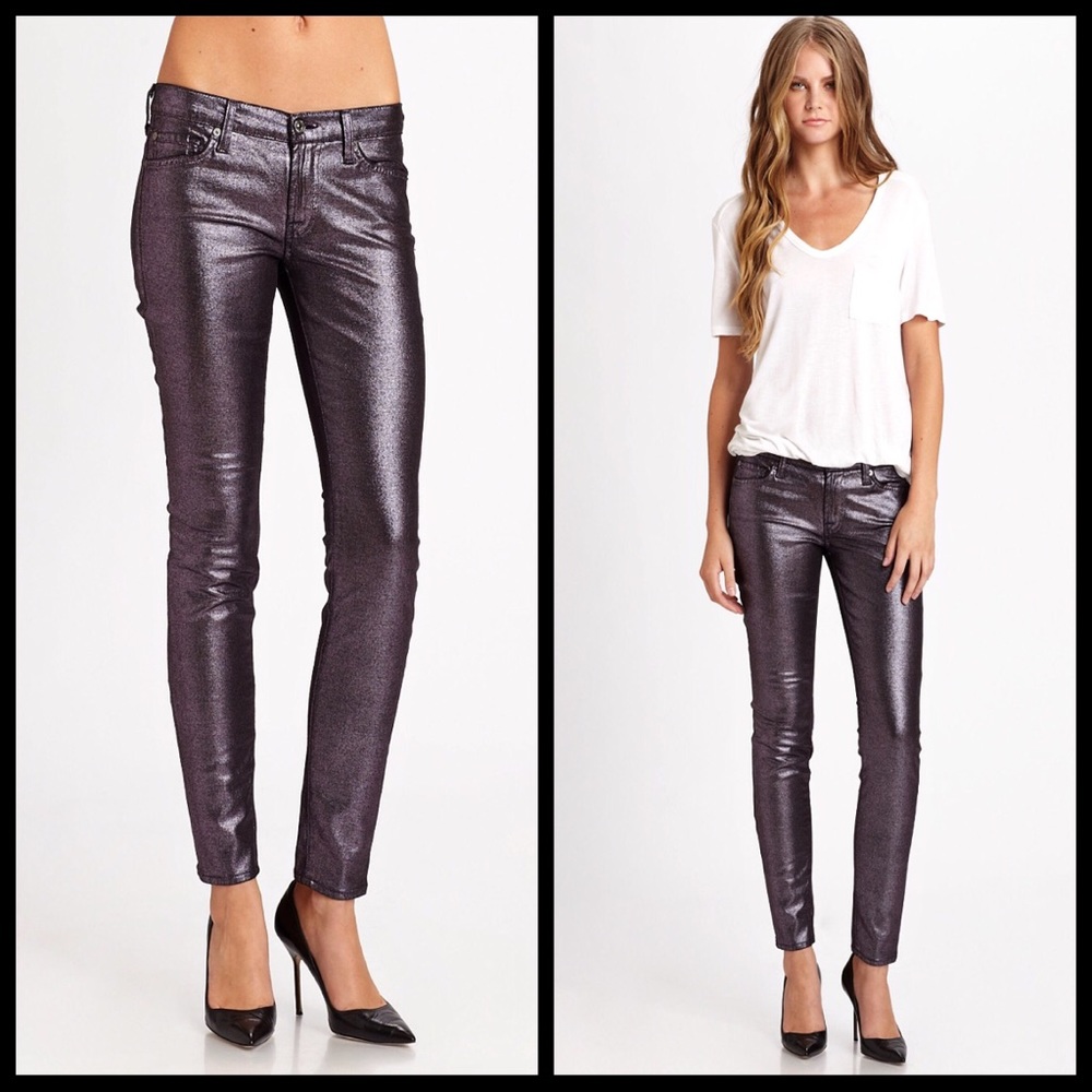 7 For all mankind metallic purple skinny jeans
